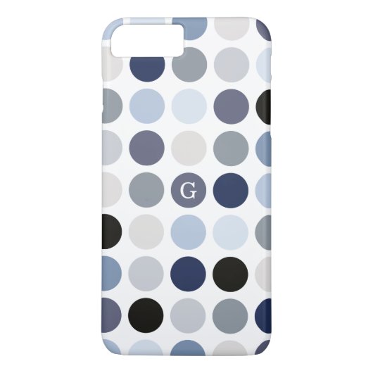 moderne blaue graue Punkte-Muster-Monogramm Case-Mate iPhone Hülle (Rückseite)