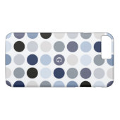 moderne blaue graue Punkte-Muster-Monogramm Case-Mate iPhone Hülle (Rückseite (Horizontal))