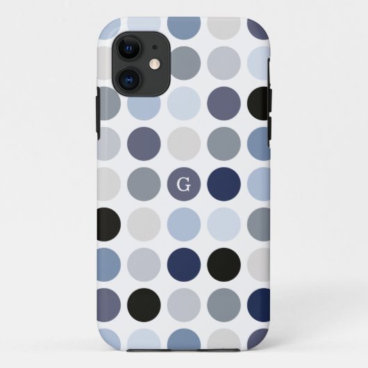 moderne blaue graue Punkte-Muster-Monogramm Case-Mate iPhone Hülle (Rückseite)
