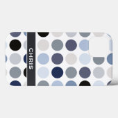 moderne blaue graue Punkte-Muster-Monogramm Case-Mate iPhone Hülle (Rückseite (Horizontal))