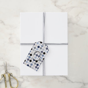 moderne blaue graue Punkte-Muster-Monogramm Geschenkanhänger