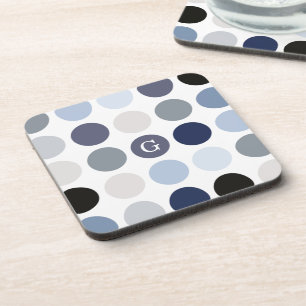 moderne blaue graue Punkte-Muster-Monogramm Getränkeuntersetzer
