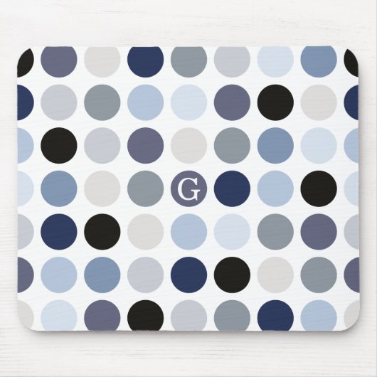 moderne blaue graue Punkte-Muster-Monogramm Mousepad (Vorne)