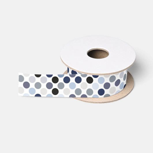 moderne blaue graue Punkte-Muster-Monogramm Satinband (Spule)