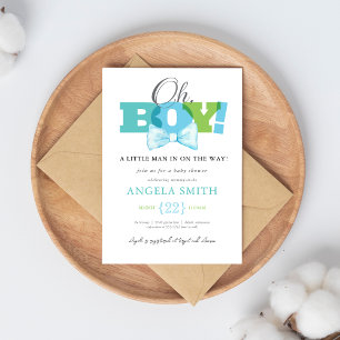 Moderne Blaue Grüne Oh Junge Baby Shower Einladung