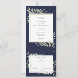 Moderne blaue Grünpflanzen in einem Hochzeitsinvit Einladung