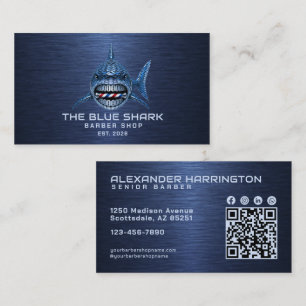 Moderne Blaue Hai-Friseursalon-QR-Code-Sozialsymbo Visitenkarte