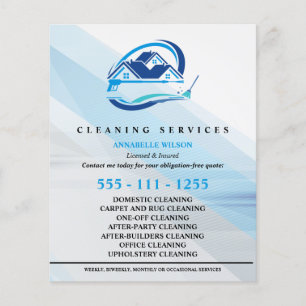 Moderne blaue Hausreinigungsservice-Hausreinigung Flyer