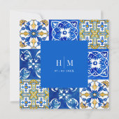 Moderne blaue Hochzeit im Mittelmeer Einladung (Rückseite)