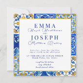 Moderne blaue Hochzeit im Mittelmeer Einladung (Vorderseite)