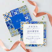 Moderne blaue Hochzeit im Mittelmeer Einladung