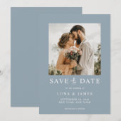Moderne, blaue Hochzeit mit einfachem Foto Save The Date (Vorne/Hinten)