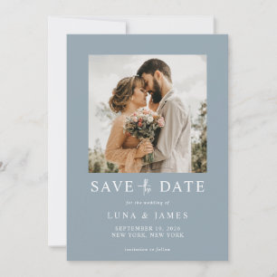 Moderne, blaue Hochzeit mit einfachem Foto Save The Date
