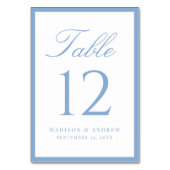 Moderne blaue Hochzeit mit Rahmen Tischnummer (Vorderseite)