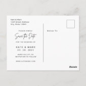 Moderne blaue Hochzeit retten das Datum Postkarte (Rückseite)