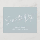 Moderne blaue Hochzeit retten das Datum Postkarte (Vorderseite)
