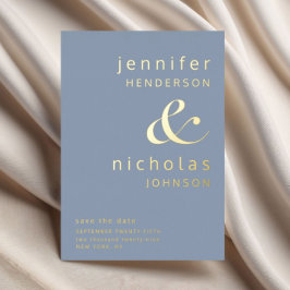 Moderne blaue Hochzeit rettet das Datum Gold Folieneinladung