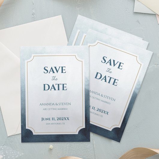 Moderne Blaue Hochzeit Save The Date