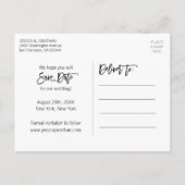 Moderne blaue Hochzeit spart das Datum Ankündigungspostkarte (Rückseite)