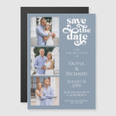 Moderne blaue Hochzeit spart das Datum Magneteinladung (Vorne/Hinten)