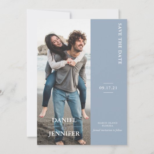 Moderne blaue Hochzeit spart das Datum Save The Date (Vorderseite)