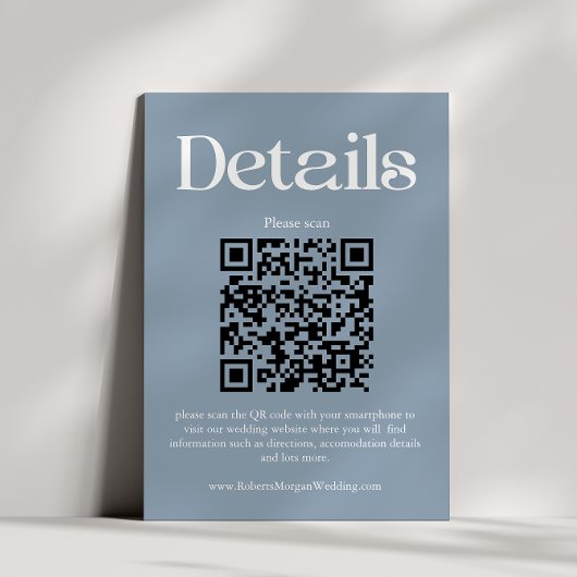Moderne, blaue Hochzeitdetails QR-Code Begleitkarte