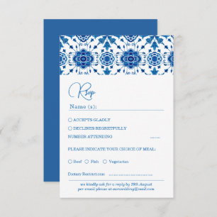 Moderne blaue Hochzeitskarte für den Mittelmeersom RSVP Karte