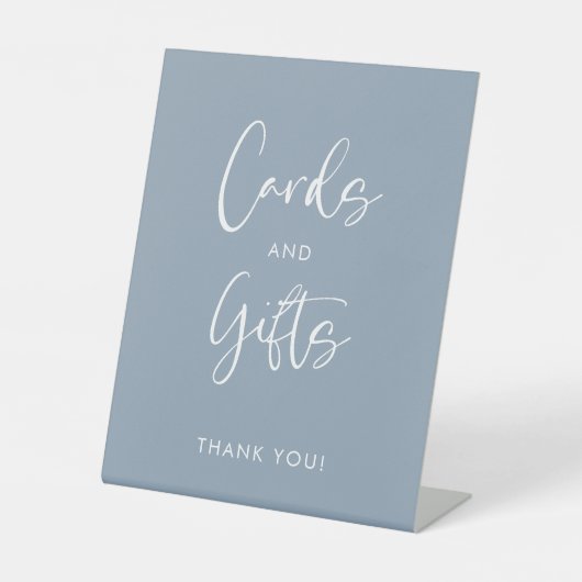 Moderne blaue Hochzeitskarten und Geschenke Sockelschild (Vorderseite)