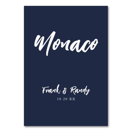 Moderne blaue Hochzeitsmarke Tischnummer (Rückseite)