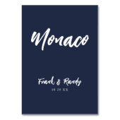 Moderne blaue Hochzeitsmarke Tischnummer (Vorderseite)