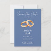 Moderne blaue Hochzeitsringe Save The Date Karte (Vorderseite)