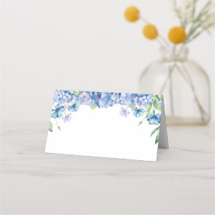 Moderne blaue Hortensien-Blumen-Brautparty Platzkarte