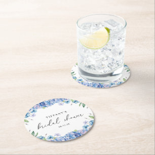 Moderne blaue Hortensien-Blumen-Brautparty Runder Pappuntersetzer