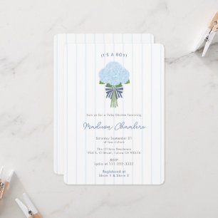 Moderne, blaue Hydrangeas Baby Boy Dusche Einladung