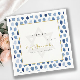 MODERNE BLAUE INDIGO-AQUARELL-PUNKTE BAR-MIZWA SERVIETTE