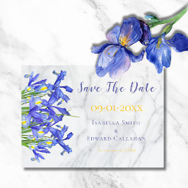 Moderne blaue Iren Bloral Gray Marble Wedding Save The Date