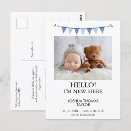 Moderne Blaue Jagdflagge Geburtsankündigung Postkarte