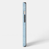 Moderne blaue Jeans-Textur mit Leder-Patch iPhone Hülle (Linke Seite)