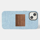 Moderne blaue Jeans-Textur mit Leder-Patch iPhone Hülle (Rückseite (Horizontal))