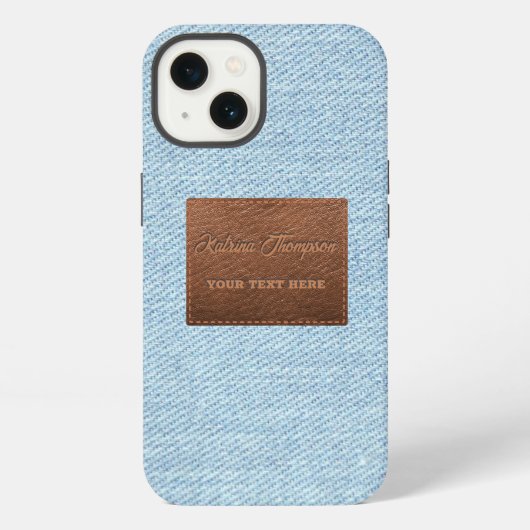 Moderne blaue Jeans-Textur mit Leder-Patch iPhone Hülle (Rückseite)