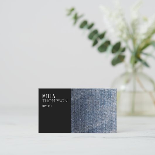 moderne blaue Jeans Visitenkarte für einen Stylist (Stehend Vorderseite)