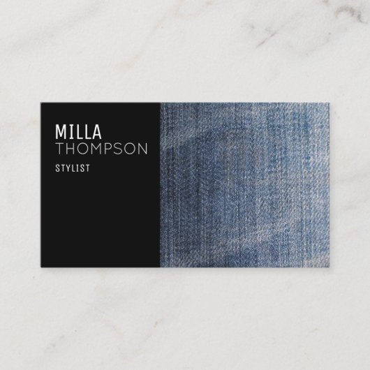 moderne blaue Jeans Visitenkarte für einen Stylist (Vorderseite)
