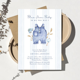 Moderne blaue Jeansstreifen Baby Shower Einladung
