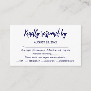 Moderne blaue Kalligrafie-RSVP-Antwort Begleitkarte