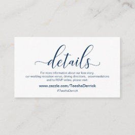 Moderne blaue Kalligraphie, Hochzeitdetails Begleitkarte