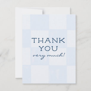 Moderne blaue karierte Babyparty Dankeskarte