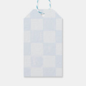 Moderne blaue karierte Babyparty Geschenkanhänger (Rückseite)
