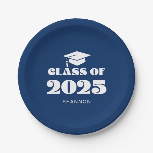 Moderne Blaue Klasse 2025 Pappteller (Vorderseite)