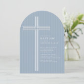 Moderne Blaue Kreuz Tauf Einladung (Stehend Vorderseite)