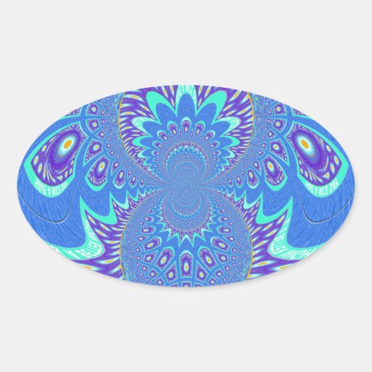 Moderne blaue Kunst Ovaler Aufkleber (Vorderseite)
